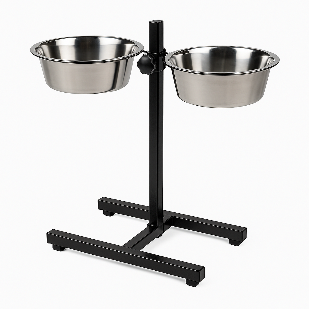 H-Shape Adjustable Double Diner with Removable Stainless Steel Bowls - Non-Skid, Ergonomic Design for All Dog Sizes - Advance Pets Product