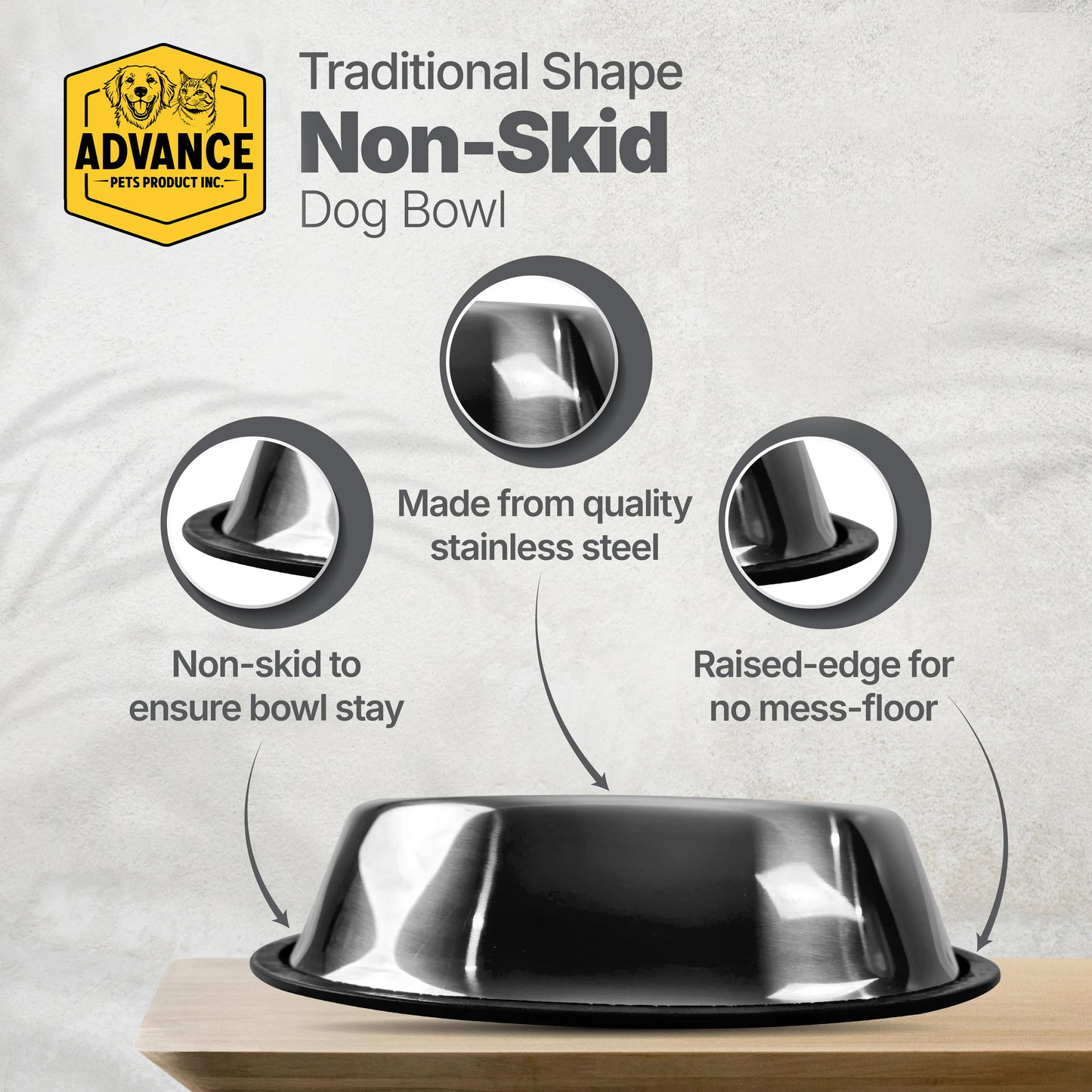 Traditional Shape Non-Skid Stainless Steel Pet Bowl – Durable No-Tip Design for Dogs & Cats, Spill-Proof Stainless Bowl by Advance Pet Products - Advance Pets Product