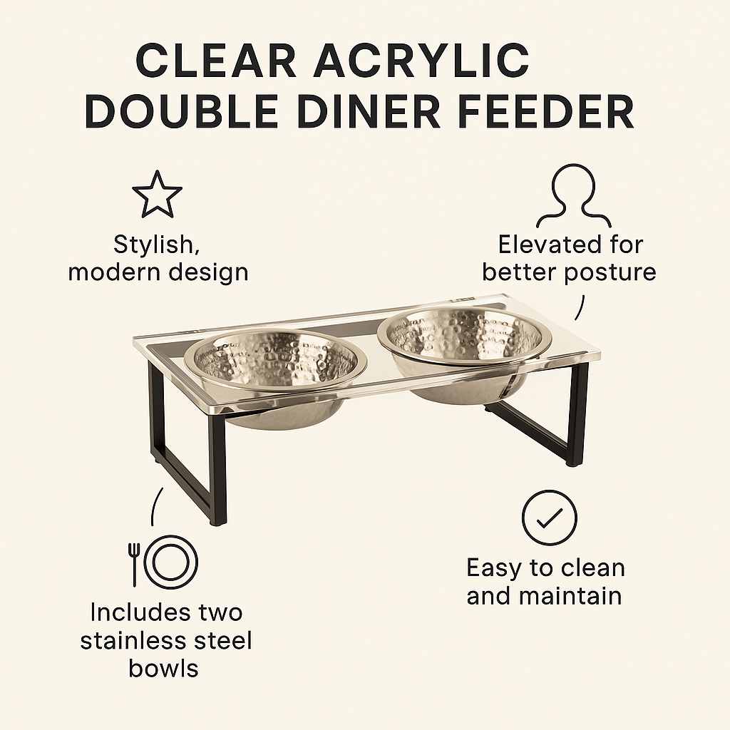 Clear Acrylic Double Diner Feeder – Elevated Pet Bowls for Stylish Feeding - Advance Pets Product