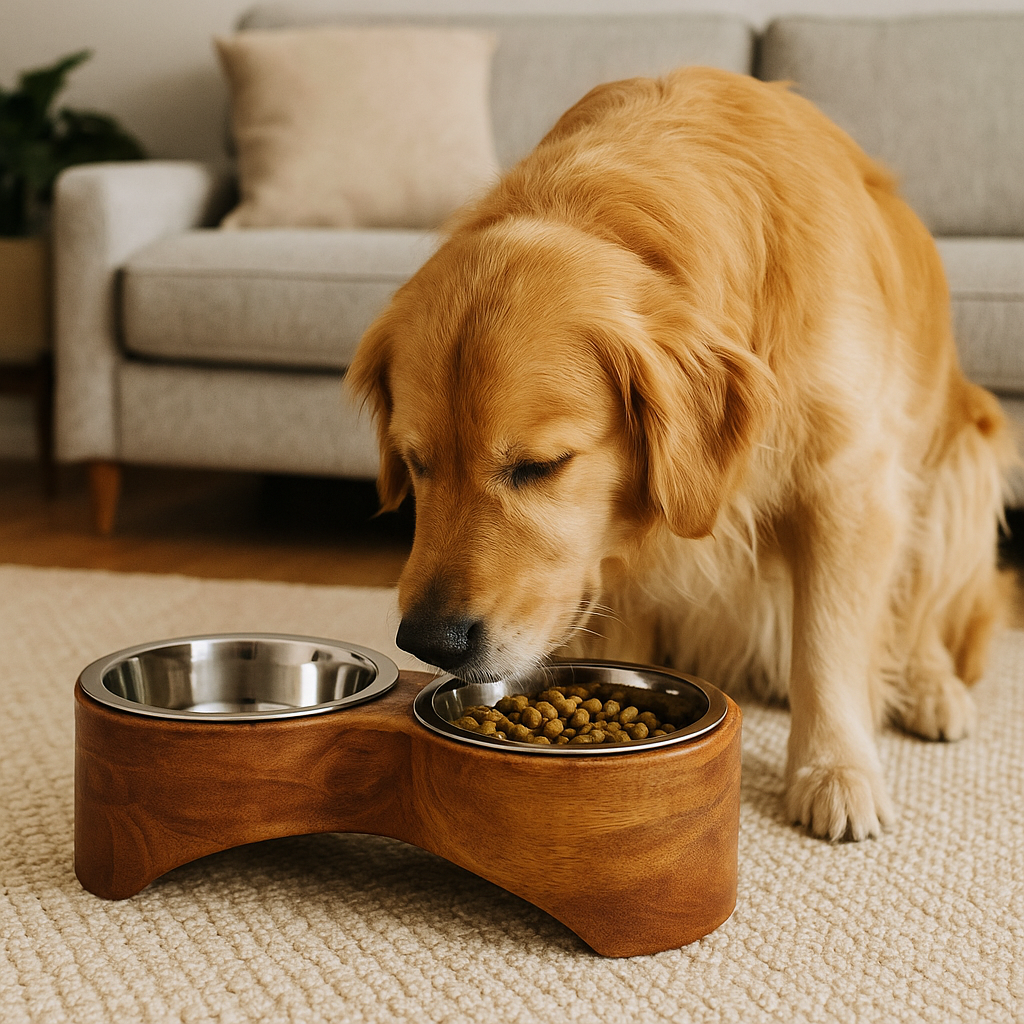 Round Wooden Elevated Pet Feeder – Double Diner with Removable Stainless Steel Bowls - Advance Pets Product