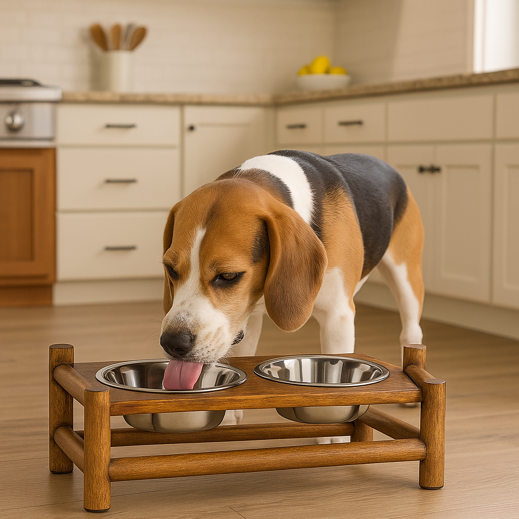 Log Cabin Raised Wooden Pet Feeder – Rustic Double Diner with Removable Stainless Steel Bowls - Advance Pets Product