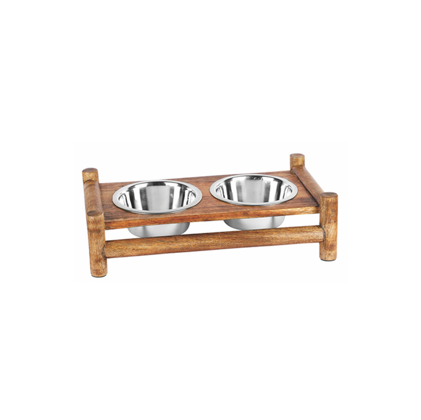 Log Cabin Wooden Double Diner – Rustic Elevated Feeder with Removable Stainless Steel Bowls - Advance Pets Product