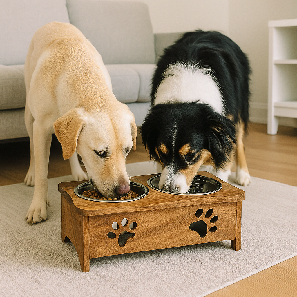 Wooden Double Diner with Paw Design – Elevated Pet Feeding Station - Advance Pets Product