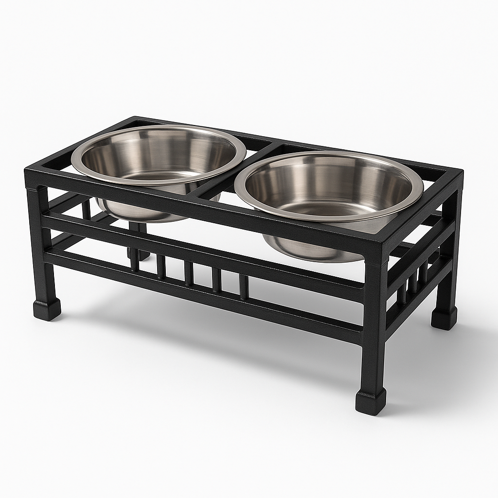 Roman Wrought Iron Elevated Dog Feeder – Double Diner with 2-Quart Stainless Steel Bowls - Advance Pets Product
