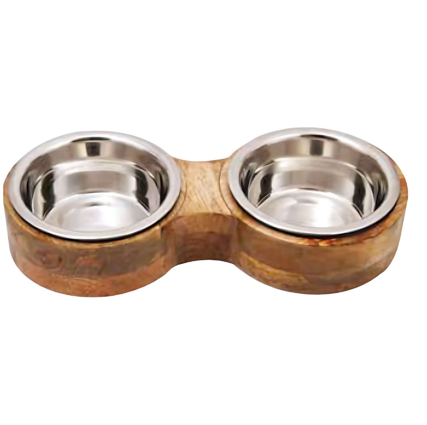 Round Wooden Double Diner with Removable Stainless Steel Bowls – Stylish Elevated Feeder - Advance Pets Product