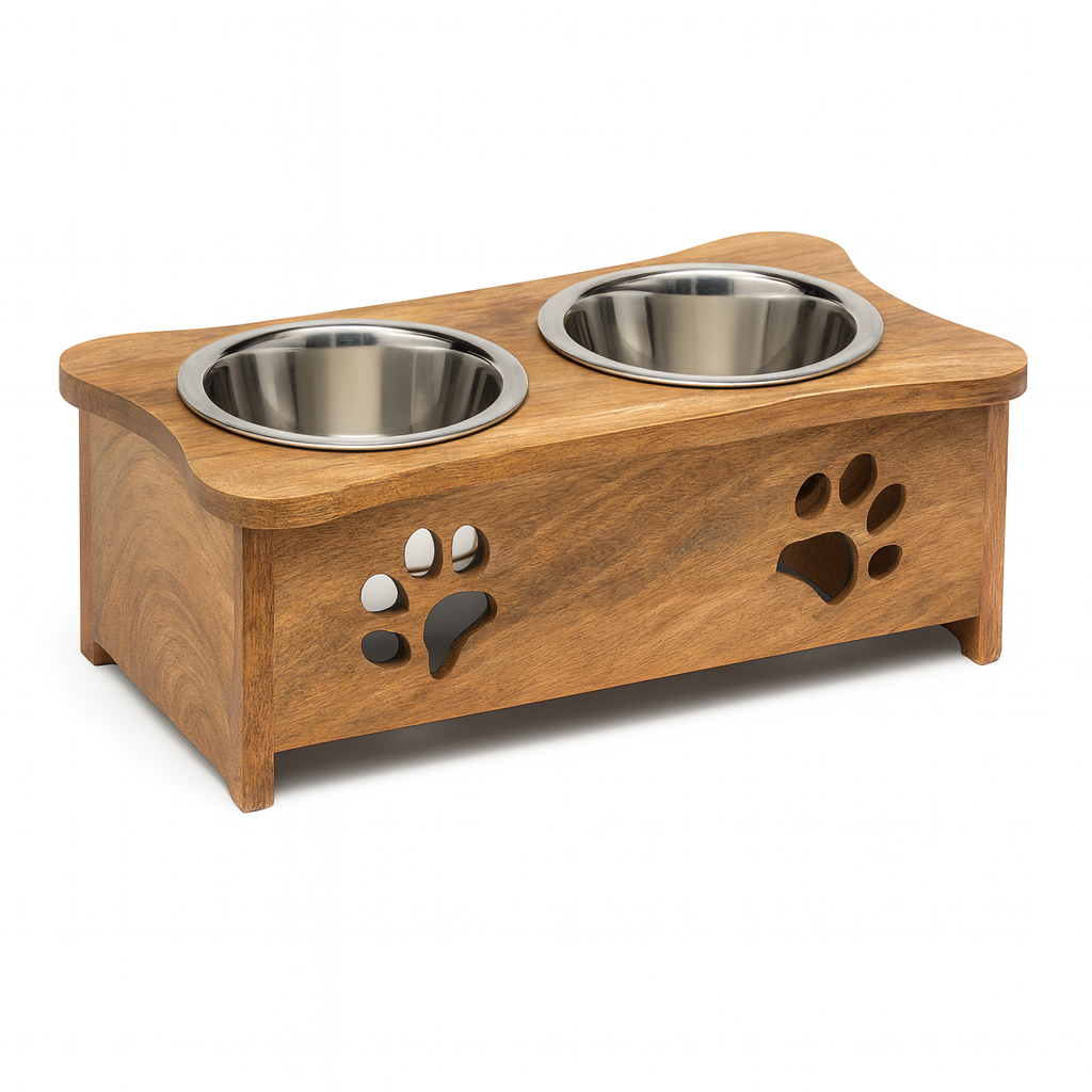 Wooden Double Diner with Paw Design – Elevated Pet Feeding Station - Advance Pets Product
