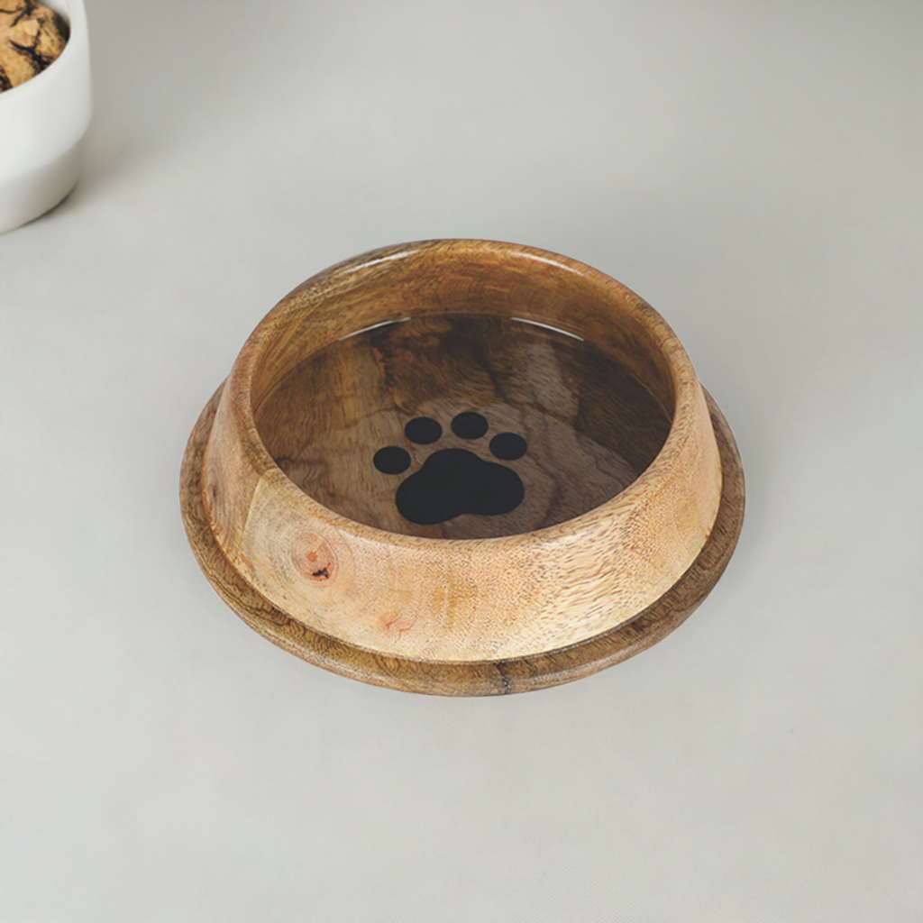 Handcrafted Wooden Non-Skid Pet Bowl with Paw Print Design | Durable & Stylish - Advance Pets Product