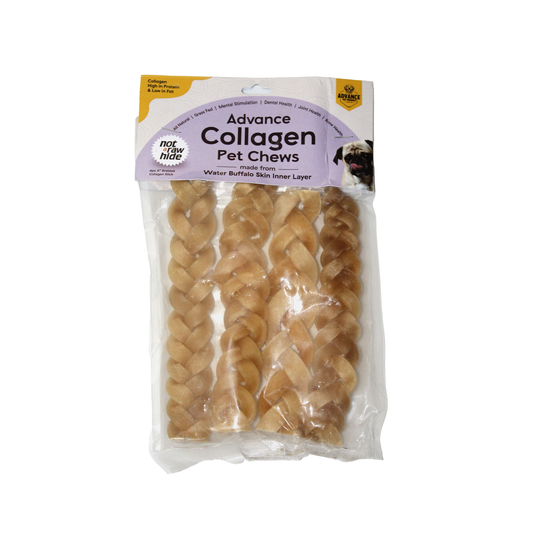 Braided Collagen Sticks for Dogs – 6 Inch, Rawhide-Free, Bulk Pack Available