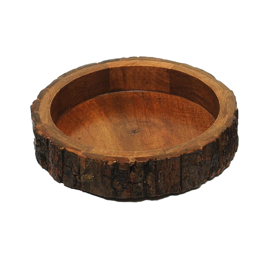 Bark Round Wooden Bowl – Rustic Pet Dish - Advance Pets Product