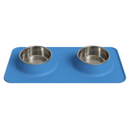 Silicone Rectangular Non-Skid Mat with 2 Bowls (SMALL) – Double Dining Made Easy - Advance Pets Product