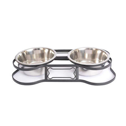 Bone-Shaped Elevated Double Diner – Raised Iron Pet Feeder with Removable Stainless Steel Bowls - Advance Pets Product
