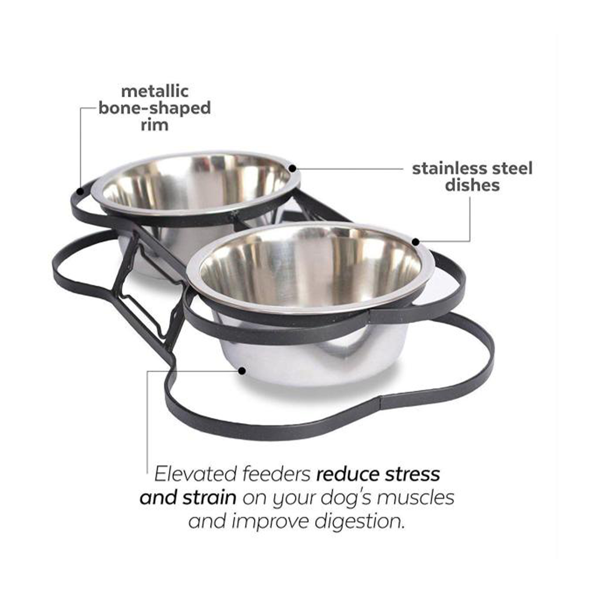 Bone-Shaped Elevated Double Diner – Raised Iron Pet Feeder with Removable Stainless Steel Bowls - Advance Pets Product