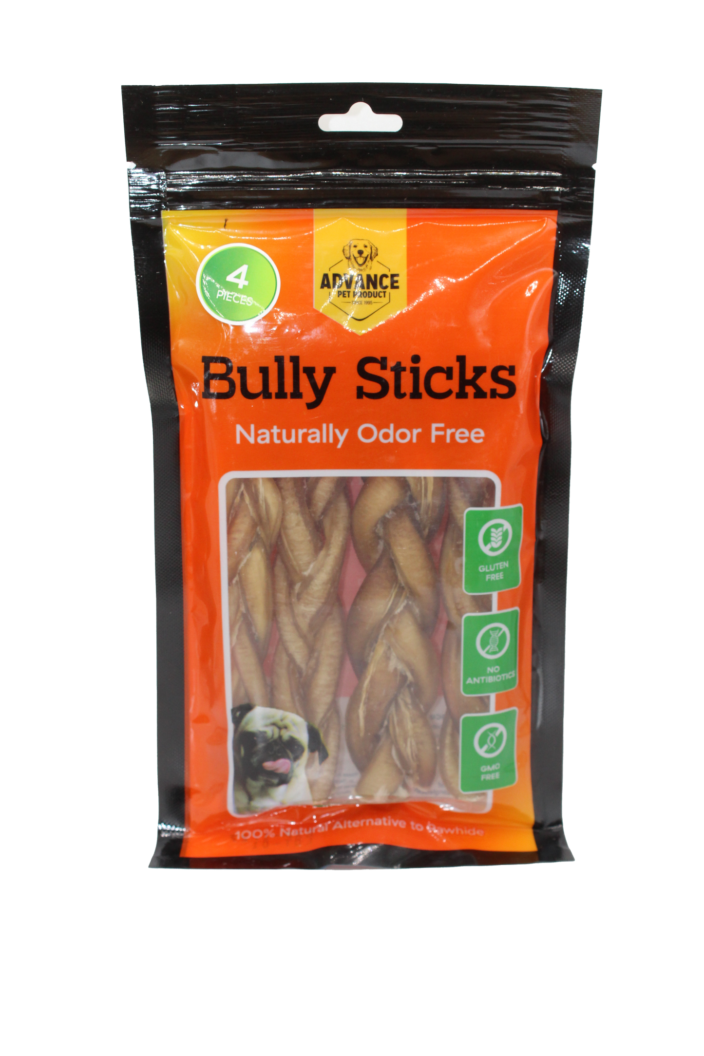 Braided Bully Sticks for Dogs  (4 pieces) – All-Natural, Long-Lasting Chew Treats (PACKAGED)