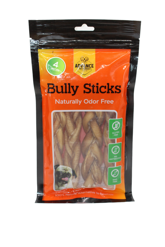 Braided Bully Sticks for Dogs  (4 pieces) – All-Natural, Long-Lasting Chew Treats (PACKAGED)
