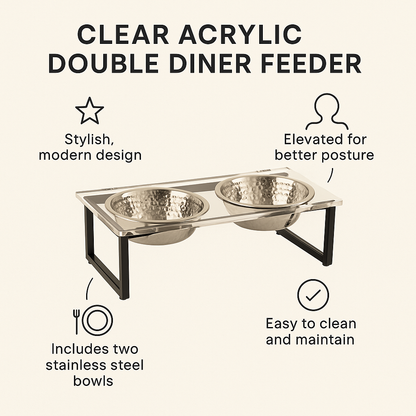 Clear Acrylic Double Diner Feeder – Elevated Pet Bowls for Stylish Feeding - Advance Pets Product
