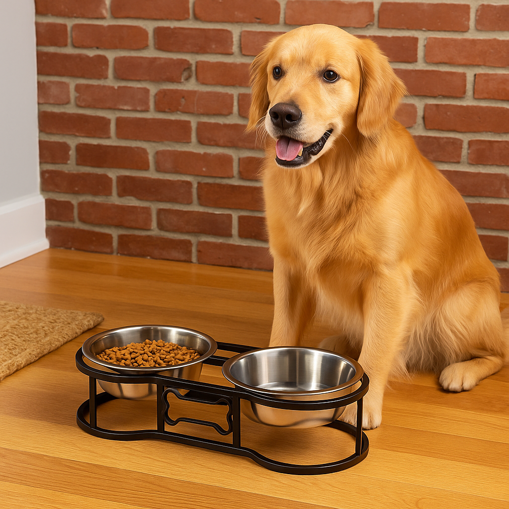 Bone-Shaped Elevated Double Diner – Raised Iron Pet Feeder with Removable Stainless Steel Bowls - Advance Pets Product