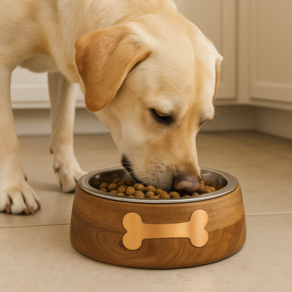 Wooden Round Sleeve with Copper Bone – Elegant Pet Bowl with Removable Stainless Steel Insert - Advance Pets Product