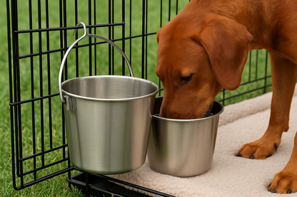 Flat-Sided Stainless Steel Pet Bucket – Durable, Spill-Proof, Space-Savin - Advance Pets Product