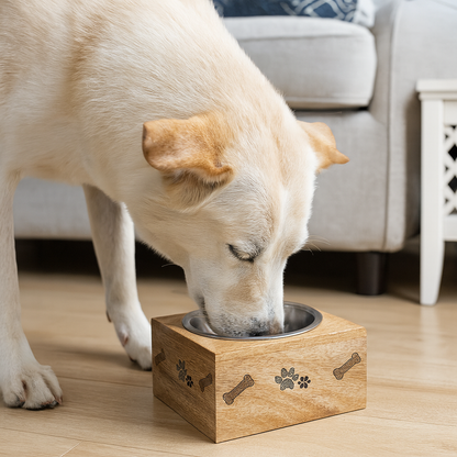 Square Wooden Sleeve Pet Bowl – Stainless Steel Removable Bowl, Durable & Stylish Diner for Dogs & Cats - Advance Pets Product