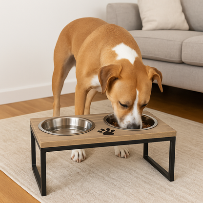 Modern Double Diner Feeder | Elevated Iron & Wooden Design with Stainless Steel Bowls – Durable, Stylish & Easy to Clean - Advance Pets Product