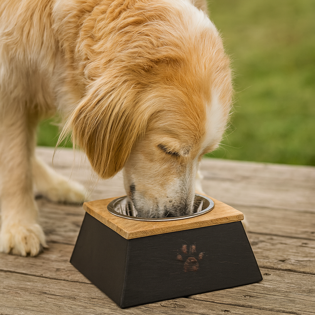 Copper Finish Wooden Top Sleeve with Removable Stainless Steel Bowl - Advance Pets Product