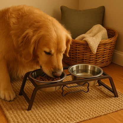 Rustic Iron Elevated Pet Feeder with Bone Accents – Double Diner with Steel Bowls for Dogs & Cats - Advance Pets Product