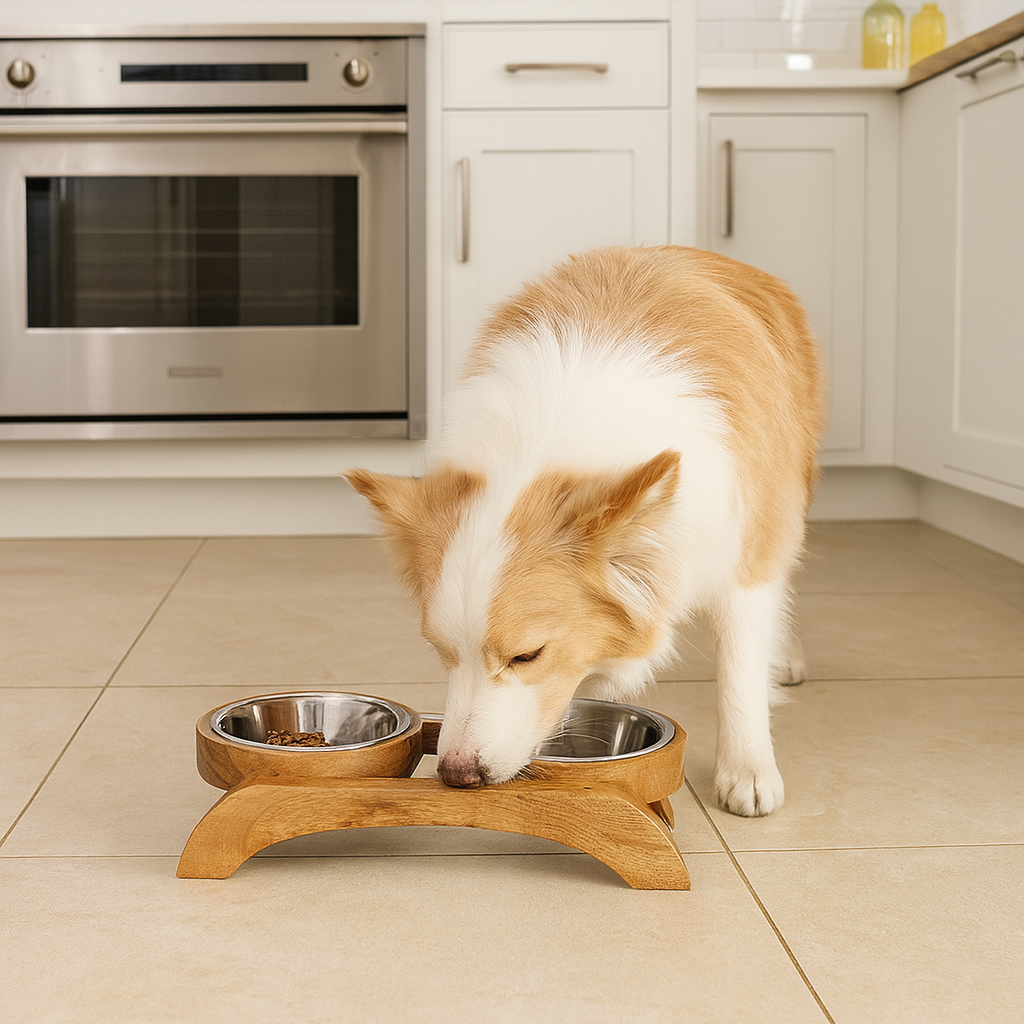 Standard Raised Wooden Dog Feeder – Double Diner with Removable Stainless Steel Bowls - Advance Pets Product