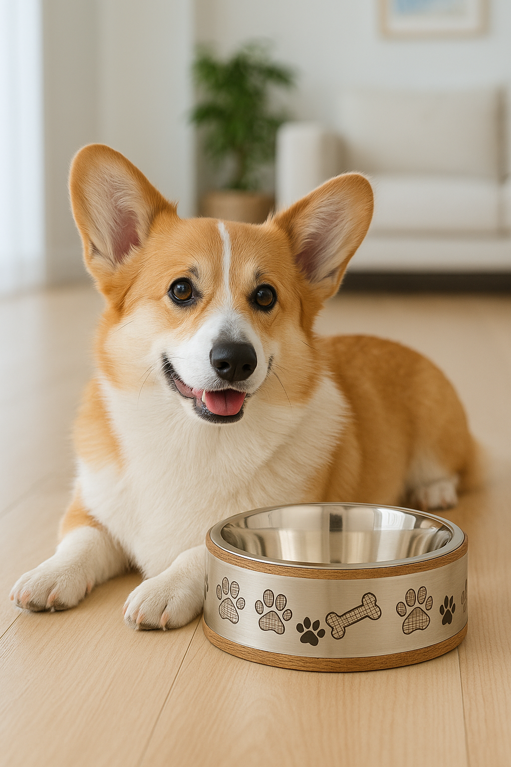 Premium Wood & Stainless Steel Pet Bowl with Silver Sleeve – Non-Slip, Dishwasher Saf - Advance Pets Product