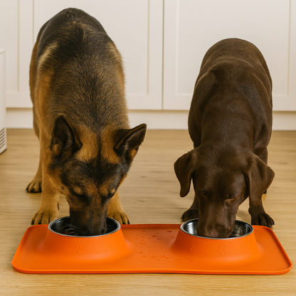 Silicone Rectangular Non-Skid Mat with 2 Bowls (LARGE) – Double Dining Made Easy - Advance Pets Product