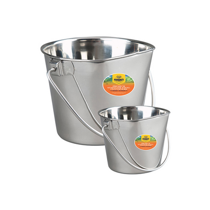 Flat Sided Stainless Steel Bucket for Pets – Durable Water & Food Pail for Dogs & Kennels - Advance Pets Product