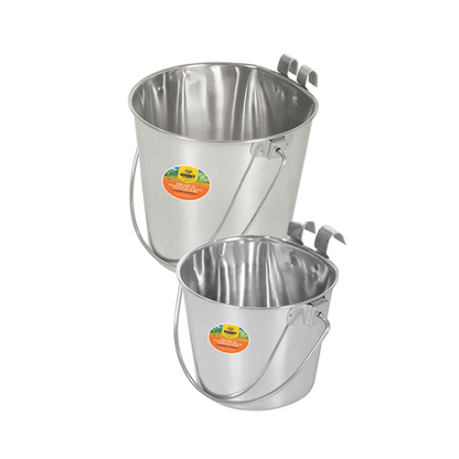 Stainless Steel Flat-Sided Bucket with Hooks – Durable Pet Pail for Crates & Kennels - Advance Pets Product