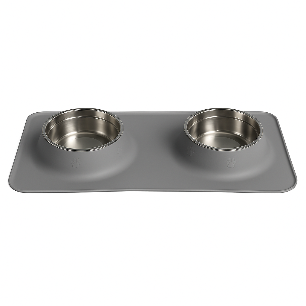 Silicone Rectangular Non-Skid Mat with 2 Bowls (SMALL) – Double Dining Made Easy - Advance Pets Product