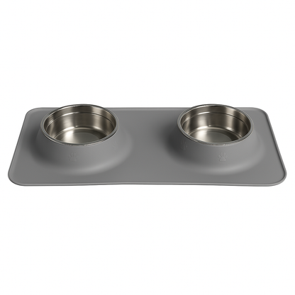 Silicone Rectangular Non-Skid Mat with 2 Bowls (SMALL) – Double Dining Made Easy - Advance Pets Product