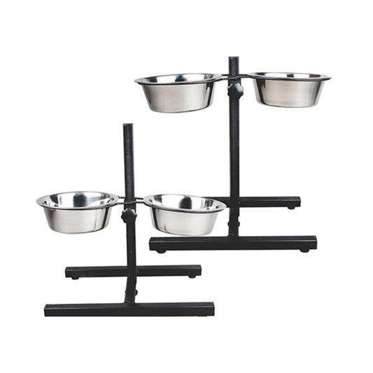 H-Shape Adjustable Double Diner with Removable Stainless Steel Bowls - Non-Skid, Ergonomic Design for All Dog Sizes - Advance Pets Product