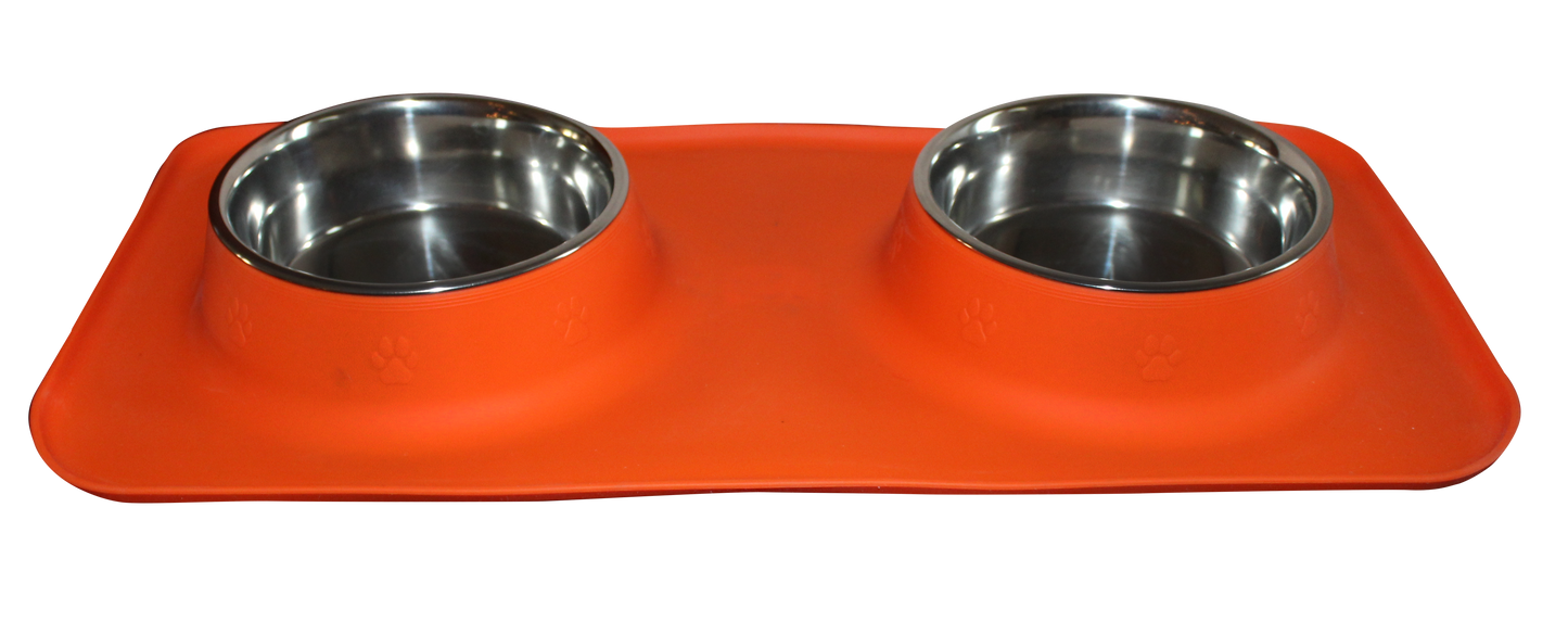 Silicone Rectangular Non Skid Mat 2 Bowls for Cats and Dogs (Large) - Advance Pets Product