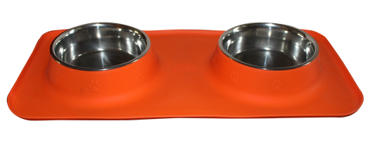Silicone Rectangular Non Skid Mat 2 Bowls for Cats and Dogs (Large) - Advance Pets Product