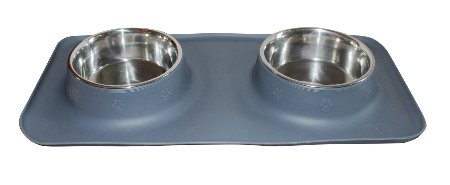 Silicone Rectangular Non Skid Mat 2 Bowls for Cats and Dogs (Large) - Advance Pets Product