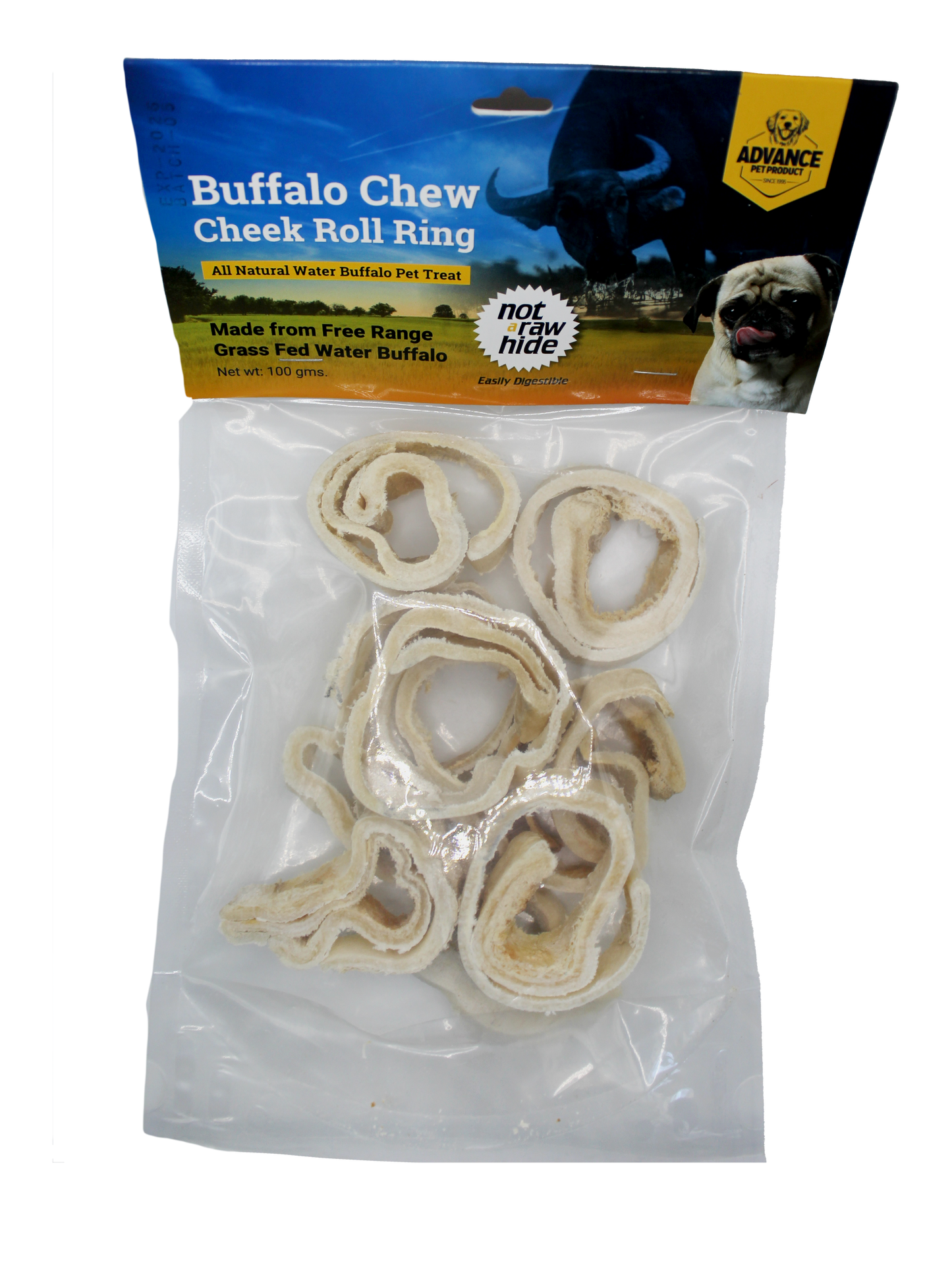 100% Natural Water Buffalo Cheek Roll Ring – High Protein Dog Chew Treat - Advance Pets Product