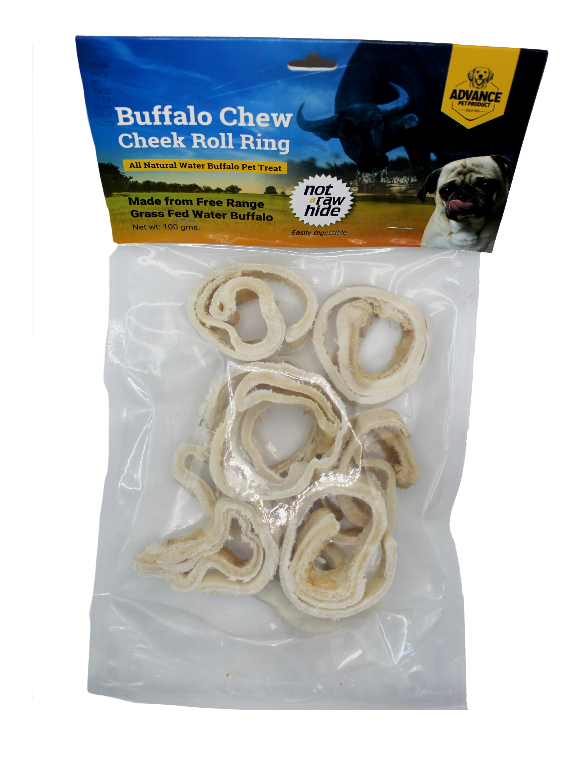 100% Natural Water Buffalo Cheek Roll Ring – High Protein Dog Chew Treat - Advance Pets Product