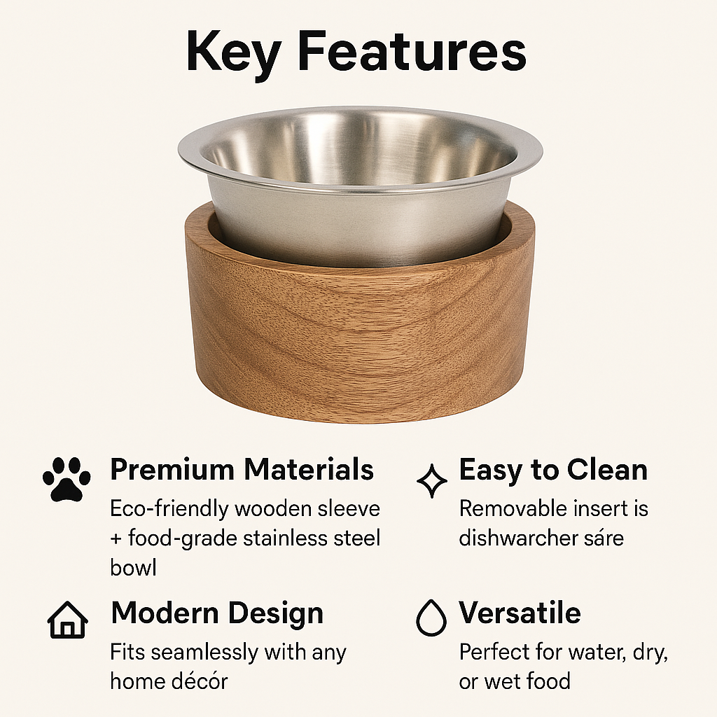 Wooden Sleeve with Removable Stainless Steel Bowl - Advance Pets Product
