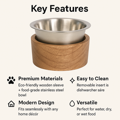 Wooden Sleeve with Removable Stainless Steel Bowl - Advance Pets Product
