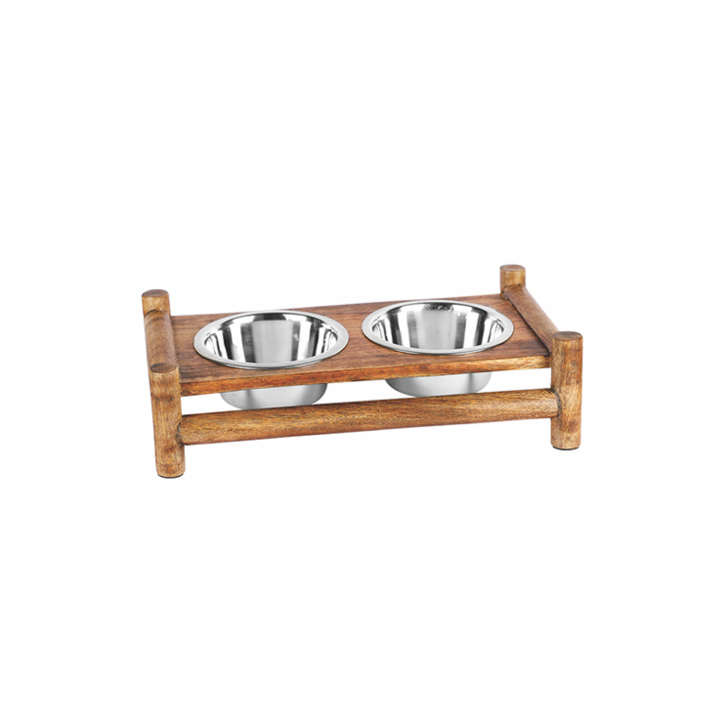 Log Cabin Wooden Double Diner – Rustic Elevated Feeder with Removable Stainless Steel Bowls - Advance Pets Product