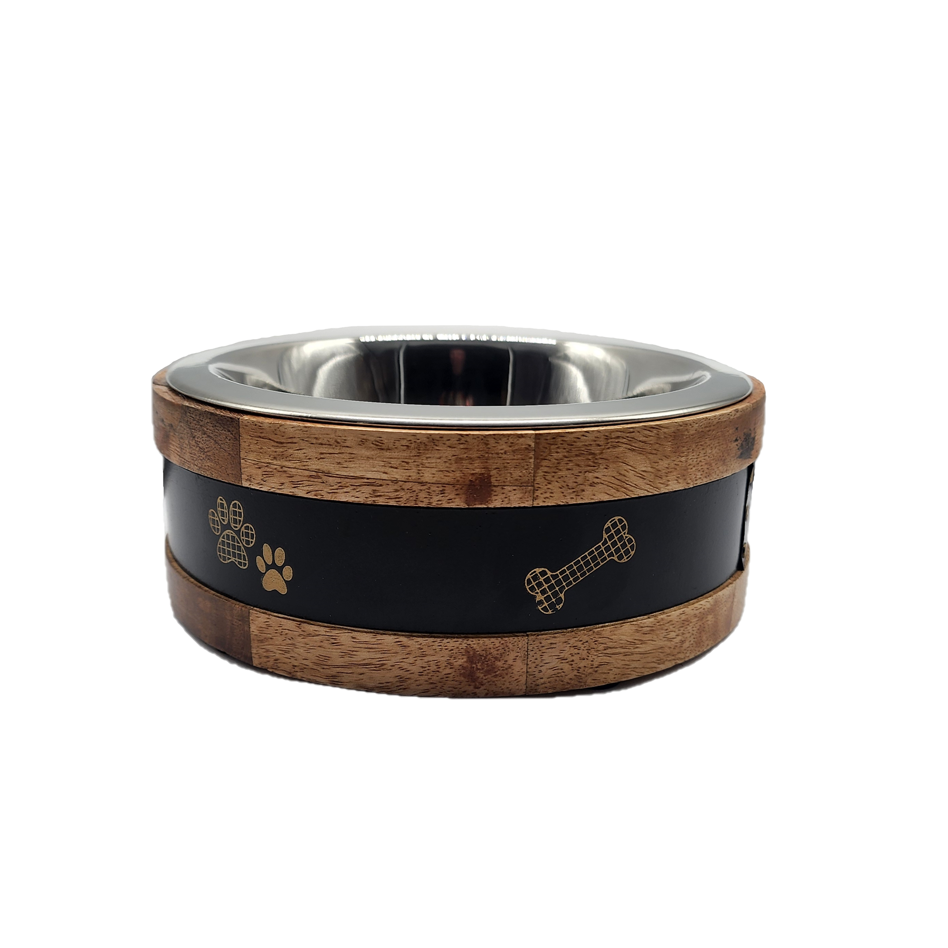 Rustic Wood & Metal Elevated Pet Bowl – Stainless Steel Insert with Non-Slip Base & Paw Print Design - Advance Pets Product