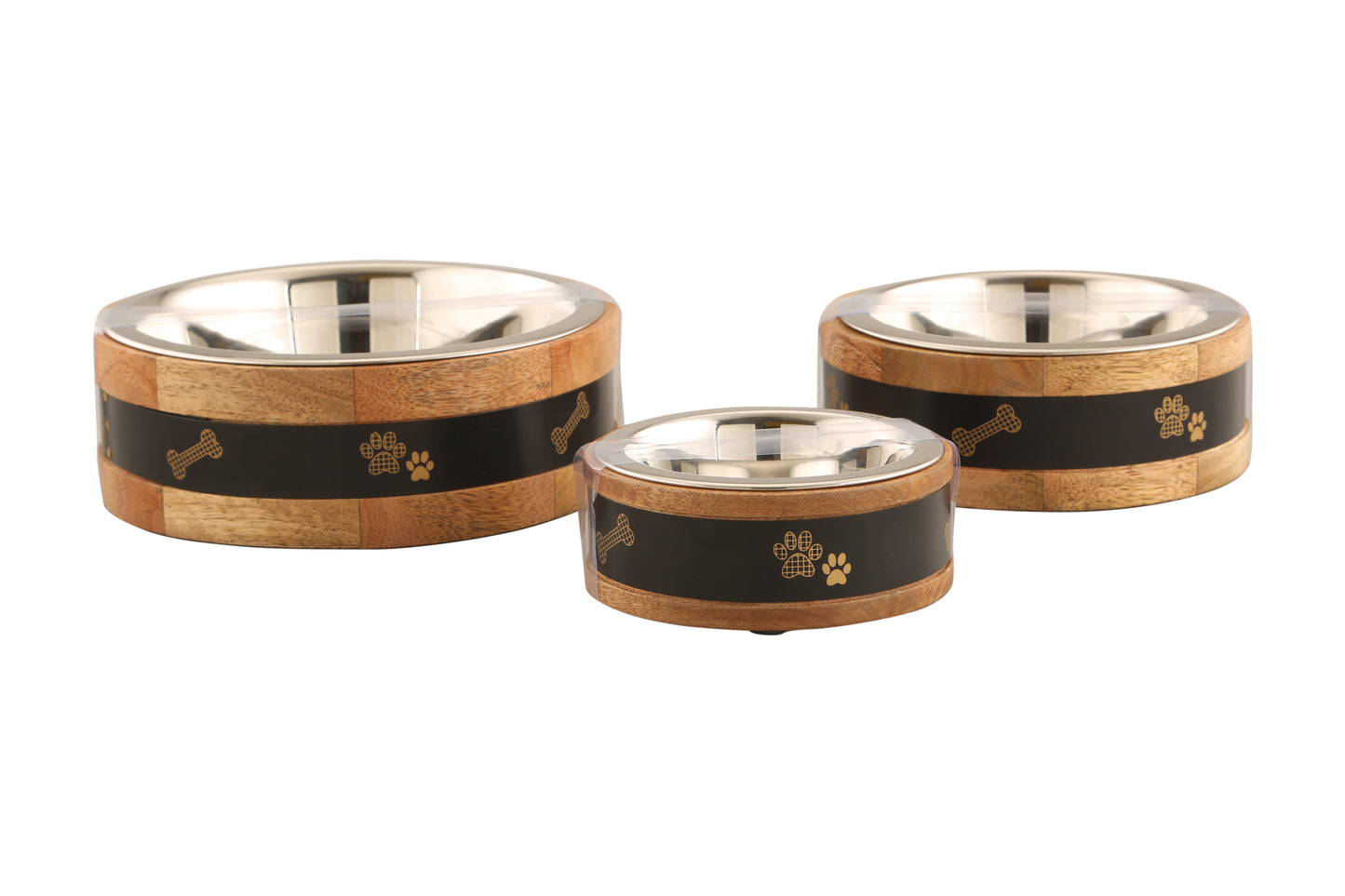 Rustic Wood & Metal Elevated Pet Bowl – Stainless Steel Insert with Non-Slip Base & Paw Print Design - Advance Pets Product