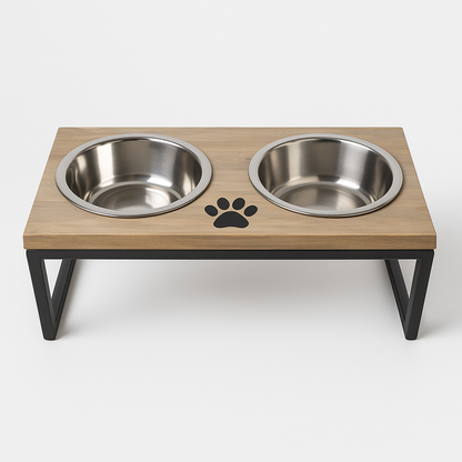 Modern Double Diner Feeder | Elevated Iron & Wooden Design with Stainless Steel Bowls – Durable, Stylish & Easy to Clean - Advance Pets Product