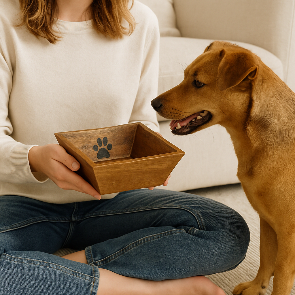 Square Wooden Bowl with Paw Print – Handcrafted Pet Dish | Advance Pet Products - Advance Pets Product