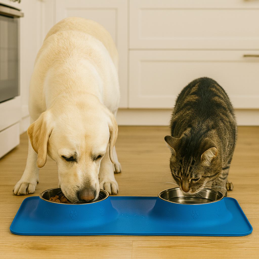Silicone Rectangular Non-Skid Mat with 2 Bowls (LARGE) – Double Dining Made Easy - Advance Pets Product