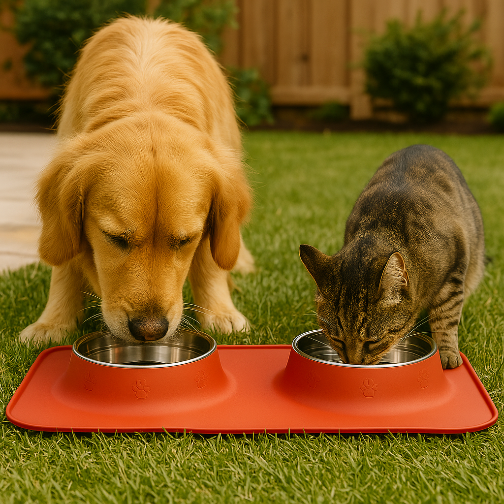 Silicone Rectangular Non-Skid Mat with 2 Bowls (SMALL) – Double Dining Made Easy - Advance Pets Product