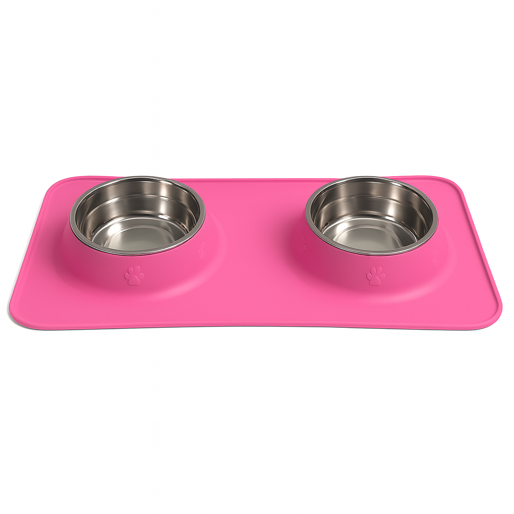 Silicone Rectangular Non-Skid Mat with 2 Bowls (SMALL) – Double Dining Made Easy - Advance Pets Product