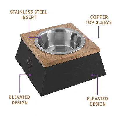 Copper Finish Wooden Top Sleeve with Removable Stainless Steel Bowl - Advance Pets Product